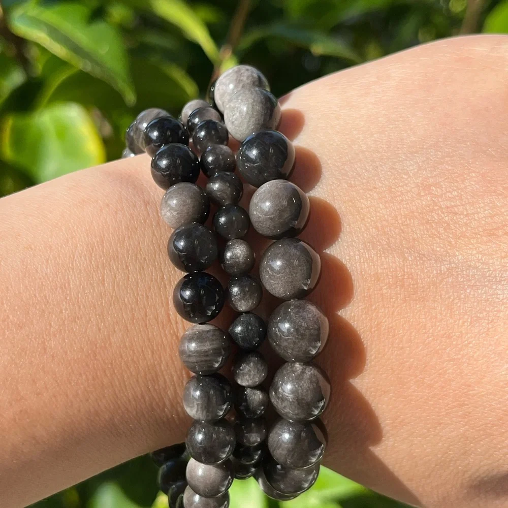 Silver obsidian bracelet‎